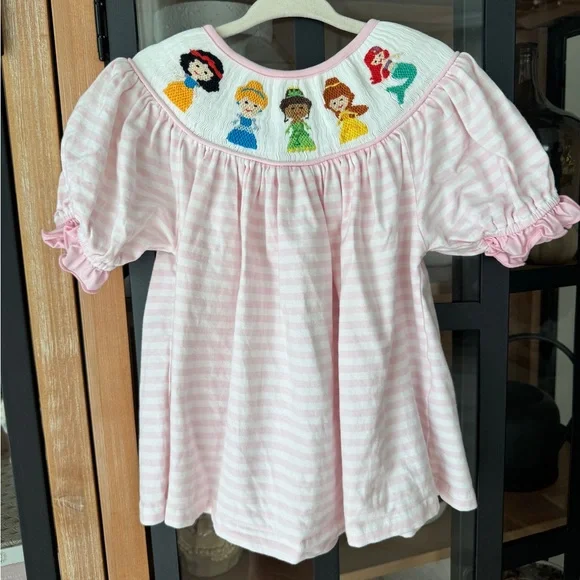 Disney princesses smocked dress top ariel striped embroidered belle toddler girl - Picture 7 of 7